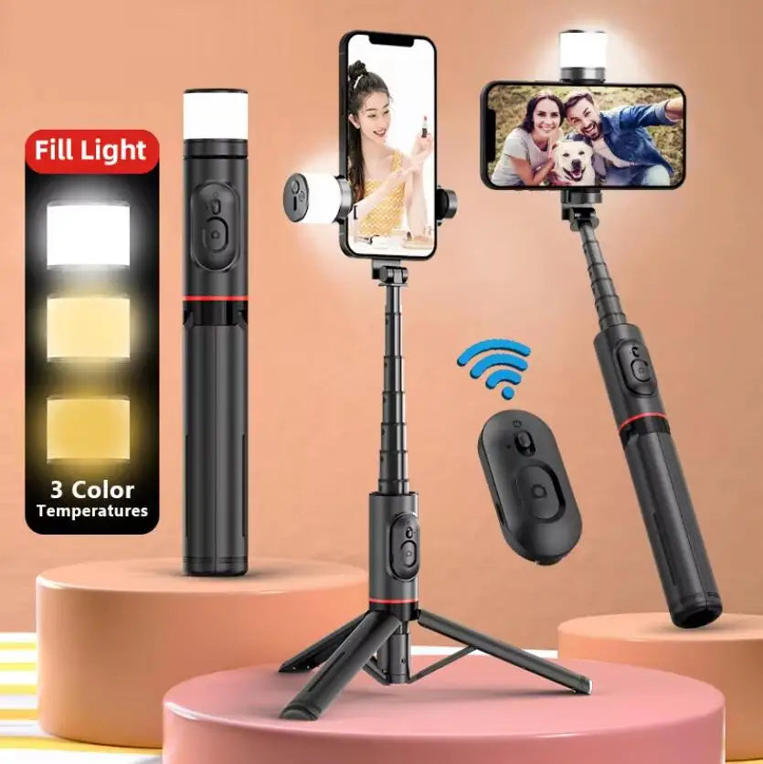 2025 Wireless Selfie for Smartphone Tripod with Bluetooth Remote Fillin Light Portables Foldable Stand for Vlog Shooting Record