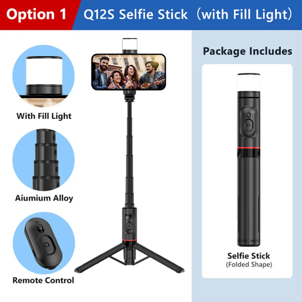 2025 Wireless Selfie for Smartphone Tripod with Bluetooth Remote Fillin Light Portables Foldable Stand for Vlog Shooting Record